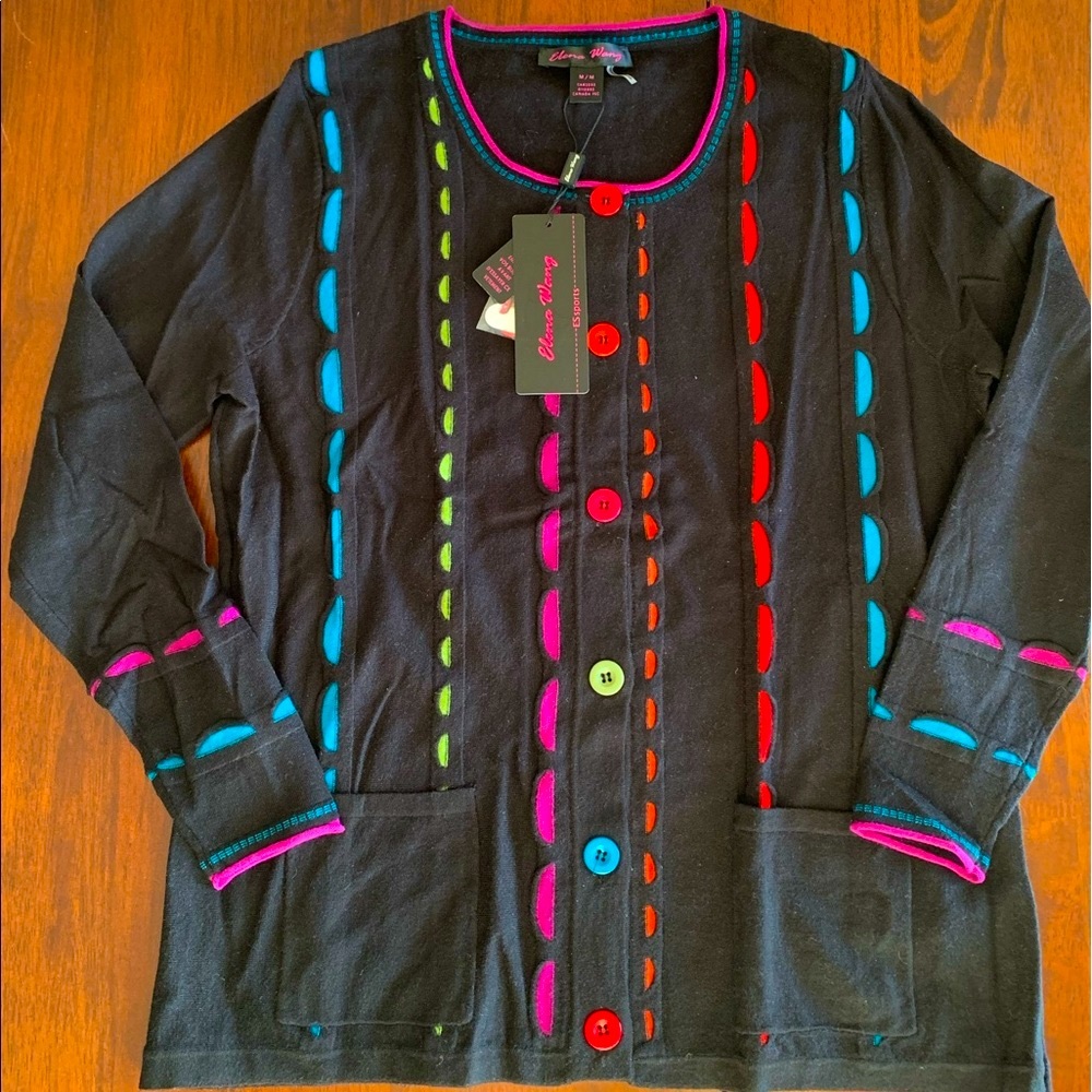 Elena Wang Black Knit Multi Colour Button Cardigan, size Medium, ES sports